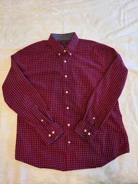 Mason James L Stretch Button Down Shirt Red Check Performance Casual Men's Shirt
